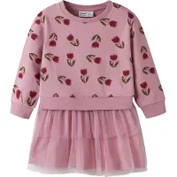 Name it MINI gebloemde midi sweatjurk - oudroze Meisjes Katoen Ronde hals - maat 104