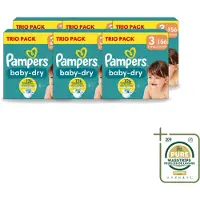 Pampers 6 x – Luiers – Baby-Dry Trio Pack Maat 3 (6-10 kg) – 156 Luiers - Wasstrips - Baby Luiers - Droge Luiers - Anti-lek Luiers - Baby Droogheid - Nachtluier