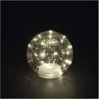 Emos LED-kerstbal van glas – goudkleurig, 15 cm, 3x AA, voor binnen, warm wit, timer, DCLW35