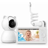 IeGeek Babyfoon met Camera Zonder WiFi – 5 inch Scherm – 355° PTZ – VOX – Nachtzicht – Tweeweg Audio – 8 Slaapliedjes – 22 Uur Batterij – 260m Bereik - Babyfoon Houder