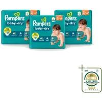 Pampers 3 x – Luiers – Baby-Dry Maat 3 (6-10 kg) – 34 Luiers - Wasstrips - Babyluier - Babydouche - Droge Luier - Absorberende Luier - Luier Voor Baby