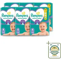 Pampers 6 x – Luiers – Active Baby Maat 4 – 46 Luiers - Wasstrips - Baby Luier - Baby Droog - Baby Luier Actief - Baby Luier 46 Stuks - Baby Luier 9-14 Kg