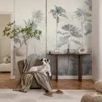 Coloray Vliesbehang - Wit Snellijm Behang - 416x254 cm - Tropisch Landschap Fotobehang Vlies - Hal behang Bloemen En Planten - Muurschildering - Hal behang