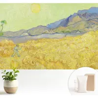 Wallfluent Fotobehang - Geel Vliesbehang - 104x70 cm - Tarweveld Fotobehang Vlies - Woonkamer behang Landschappen - Muurschildering - Hal behang