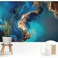 Wallfluent Fotobehang - Marine Vliesbehang - 208x146 cm - Kleurrijke Abstractie Fotobehang Vlies - Hal behang Abstractie - Muurschildering - Hal behang