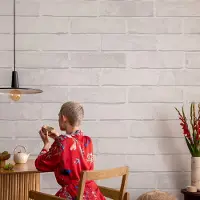 Coloray Vliesbehang - Wit Snellijm Behang - 250x104 cm - Bakstenen Muur Fotobehang Vlies - Hal behang Texturen - Muurschildering - Woonkamer behang