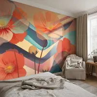 Coloray Vliesbehang - Oranje Snellijm Behang - 250x104 cm - Bloemen Van De Zintuigen Muurschildering - Gang behang Bloemen En Planten - Fotobehang Vlies - Slaapkamer behang
