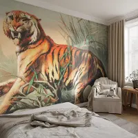 Coloray Vliesbehang - Oranje Snellijm Behang - 152x104 cm - Tijger Natuur Muurschildering - Slaapkamer behang Dieren - Fotobehang Vlies - Gang behang