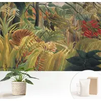 Wallfluent Fotobehang - Groente Vliesbehang - 152x104 cm - Exotische Tijger Fotobehang Vlies - Hal behang Bloemen En Planten - Muurschildering - Woonkamer behang