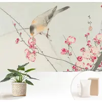 Wallfluent Fotobehang - Zwart Vliesbehang - 152x104 cm - Bloemvogel Muurschildering - Slaapkamer behang Bloemen En Planten - Fotobehang Vlies - Gang behang