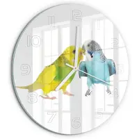 Tulup Wandklok - Parkieten Gekleurde Glazen Klok - fi30 cm - Veelkleurig Glazen Klok Met Print - Witte handen - Ronde Klok - Moderne Wandklok Glas - Wandklok Glas Decoratie