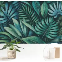 Wallfluent Fotobehang - Groente Vliesbehang - 152x104 cm - Tropische Bladeren Fotobehang Vlies - Hal behang Bloemen En Planten - Muurschildering - Woonkamer behang