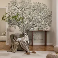 Coloray Vliesbehang - Zwart-Wit Snellijm Behang - 250x104 cm - Boomillustratie Muurschildering - Slaapkamer behang Bloemen En Planten - Fotobehang Vlies - Slaapkamer behang