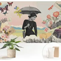 Wallfluent Fotobehang - Roze Vliesbehang - 152x104 cm - Romantische Collage Muurschildering - Gang behang Deel - Fotobehang Vlies - Slaapkamer behang