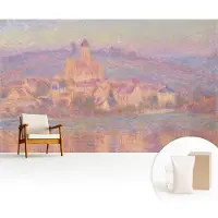 Wallfluent Fotobehang - Paars Vliesbehang - 416x254 cm - Een Charmant Stadje Muurschildering - Gang behang Landschappen - Fotobehang Vlies - Gang behang