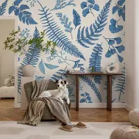 Coloray Vliesbehang - Wit Snellijm Behang - 416x254 cm - Botanische Patronen Fotobehang Vlies - Hal behang Bloemen En Planten - Muurschildering - Hal behang