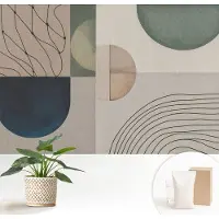 Wallfluent Fotobehang - Beige Vliesbehang - 152x104 cm - Geometrische Vormen Fotobehang Vlies - Hal behang Abstractie - Muurschildering - Woonkamer behang