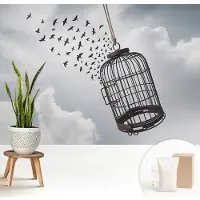 Wallfluent Fotobehang - Wit Vliesbehang - 208x146 cm - Vliegende Vogels Muurschildering - Slaapkamer behang Dieren - Fotobehang Vlies - Slaapkamer behang