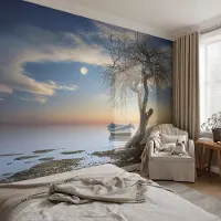 Coloray Vliesbehang - Blauw Snellijm Behang - 250x104 cm - Een Vredig Landschap Muurschildering - Slaapkamer behang Landschappen - Fotobehang Vlies - Gang behang