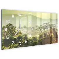 Tulup Wandklok - jungle Klok Glas Met Opdruk - 60x30 cm - Groente Moderne Wandklok Glas - Witte handen - Rechthoekige Klok - Decoratieve Glazen Klok - Glazen Wandklok Design