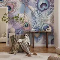 Coloray Vliesbehang - Paars Snellijm Behang - 416x254 cm - Pauwenveren Fotobehang Vlies - Woonkamer behang Abstractie - Muurschildering - Woonkamer behang