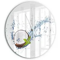 Tulup Wandklok - Kokosnoot en water Moderne Wandklok Glas - fi60 cm - Bruin Wandklok Glas Decoratie - Witte handen - Ronde Klok - Glazen Wandklok Design - Klok Glas Met Opdruk