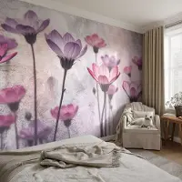 Coloray Vliesbehang - Roze Snellijm Behang - 250x250 cm - Pastelkleurige Bloemen Muurschildering - Slaapkamer behang Bloemen En Planten - Fotobehang Vlies - Slaapkamer behang