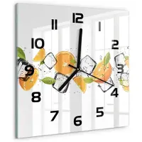 Tulup Wandklok - Sinaasappels met ijs Glazen Klok Met Print - 30x30 cm - Oranje Wandklok Glas Met Motief - Zwarte handen - Vierkante Klok - Wandklok Glas Decoratie - Gekleurde Glazen Klok