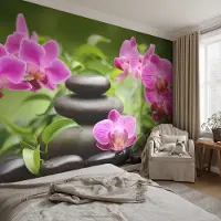 Coloray Vliesbehang - Groente Snellijm Behang - 250x250 cm - Orchideeënstenen Muurschildering - Gang behang Bloemen En Planten - Fotobehang Vlies - Gang behang