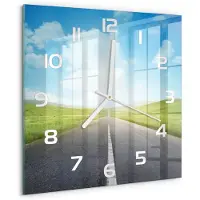 Tulup Wandklok - De weg door de weide Moderne Wandklok Glas - 30x30 cm - Groente Wandklok Glas Decoratie - Witte handen - Vierkante Klok - Glazen Wandklok Design - Klok Glas Met Opdruk
