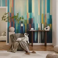 Coloray Vliesbehang - Blauw Snellijm Behang - 250x104 cm - Abstracte Strepen Fotobehang Vlies - Hal behang Abstractie - Muurschildering - Woonkamer behang