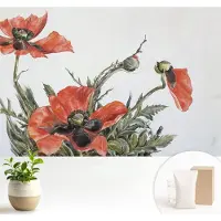 Wallfluent Fotobehang - Rood Vliesbehang - 104x70 cm - Rode Klaprozen Muurschildering - Slaapkamer behang Bloemen En Planten - Fotobehang Vlies - Gang behang