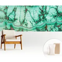 Wallfluent Fotobehang - Turkoois Vliesbehang - 250x104 cm - Groene Patronen Muurschildering - Slaapkamer behang Teksten - Fotobehang Vlies - Slaapkamer behang