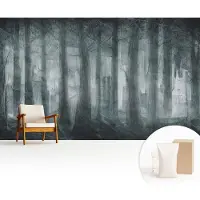 Wallfluent Fotobehang - Grijs Vliesbehang - 416x254 cm - Mysterieus Bos Fotobehang Vlies - Hal behang Landschappen - Muurschildering - Woonkamer behang