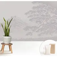 Wallfluent Fotobehang - Grijs Vliesbehang - 208x146 cm - Kasteellandschap Muurschildering - Slaapkamer behang Landschappen - Fotobehang Vlies - Gang behang