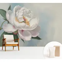 Wallfluent Fotobehang - Wit Vliesbehang - 312x219 cm - Prachtige Pioenroos Fotobehang Vlies - Woonkamer behang Bloemen En Planten - Muurschildering - Woonkamer behang