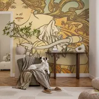 Coloray Vliesbehang - Beige Snellijm Behang - 312x219 cm - Lente-Elegantie Fotobehang Vlies - Woonkamer behang Deel - Muurschildering - Woonkamer behang