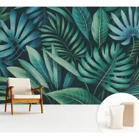 Wallfluent Fotobehang - Groente Vliesbehang - 312x219 cm - Tropische Bladeren Fotobehang Vlies - Hal behang Bloemen En Planten - Muurschildering - Woonkamer behang