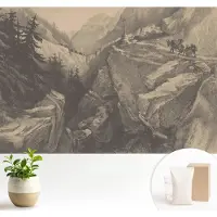 Wallfluent Fotobehang - Grijs Vliesbehang - 104x70 cm - Schilderachtige Bergen Fotobehang Vlies - Woonkamer behang Landschappen - Muurschildering - Hal behang