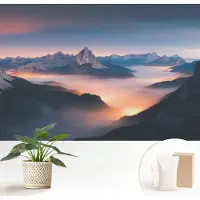 Wallfluent Fotobehang - Blauw Vliesbehang - 152x104 cm - De Opkomende Zon Muurschildering - Gang behang Landschappen - Fotobehang Vlies - Gang behang