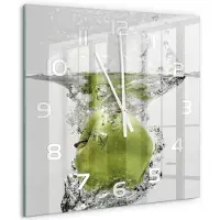 Tulup Wandklok - Appel onder water Decoratieve Glazen Klok - 60x60 cm - Groente Glazen Wandklok Design - Witte handen - Vierkante Klok - Glazen Klok Met Print - Wandklok Glas Met Motief