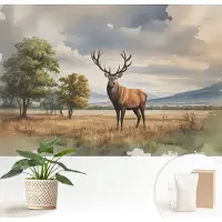 Wallfluent Fotobehang - Grijs Vliesbehang - 152x104 cm - Majestueuze Herten Muurschildering - Gang behang Landschappen - Fotobehang Vlies - Slaapkamer behang