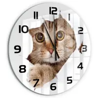 Tulup Wandklok - Kat Gekleurde Glazen Klok - fi60 cm - Beige Glazen Klok Met Print - Zwarte handen - Ronde Klok - Moderne Wandklok Glas - Wandklok Glas Decoratie