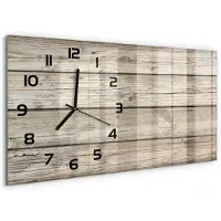 Tulup Wandklok - Houten achtergrond Glazen Wandklok Design - 60x30 cm - Beige Klok Glas Met Opdruk - Zwarte handen - Rechthoekige Klok - Wandklok Glas Met Motief - Decoratieve Glazen Klok
