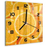 Tulup Wandklok - Sinaasappelschijfjes Moderne Wandklok Glas - 30x30 cm - Oranje Wandklok Glas Decoratie - Zwarte handen - Vierkante Klok - Glazen Wandklok Design - Klok Glas Met Opdruk