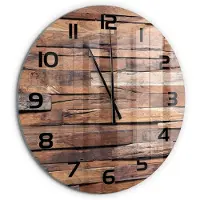 Tulup Wandklok - Houten muur Decoratieve Glazen Klok - fi60 cm - Bruin Glazen Wandklok Design - Zwarte handen - Ronde Klok - Glazen Klok Met Print - Wandklok Glas Met Motief