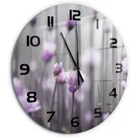 Tulup Wandklok - Bieslookbloemen Glazen Wandklok Design - fi60 cm - Paars Klok Glas Met Opdruk - Zwarte handen - Ronde Klok - Wandklok Glas Met Motief - Decoratieve Glazen Klok