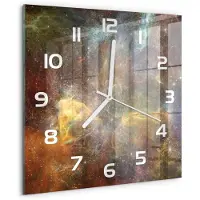 Tulup Wandklok - Kosmos Klok Glas Met Opdruk - 30x30 cm - Veelkleurig Moderne Wandklok Glas - Witte handen - Vierkante Klok - Decoratieve Glazen Klok - Glazen Wandklok Design