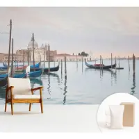 Wallfluent Fotobehang - Wit Vliesbehang - 312x219 cm - Venetiaans Landschap Fotobehang Vlies - Woonkamer behang Landschappen - Muurschildering - Woonkamer behang