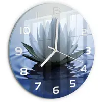 Tulup Wandklok - Waterlelie Decoratieve Glazen Klok - fi30 cm - Blauw Glazen Wandklok Design - Witte handen - Ronde Klok - Glazen Klok Met Print - Wandklok Glas Met Motief